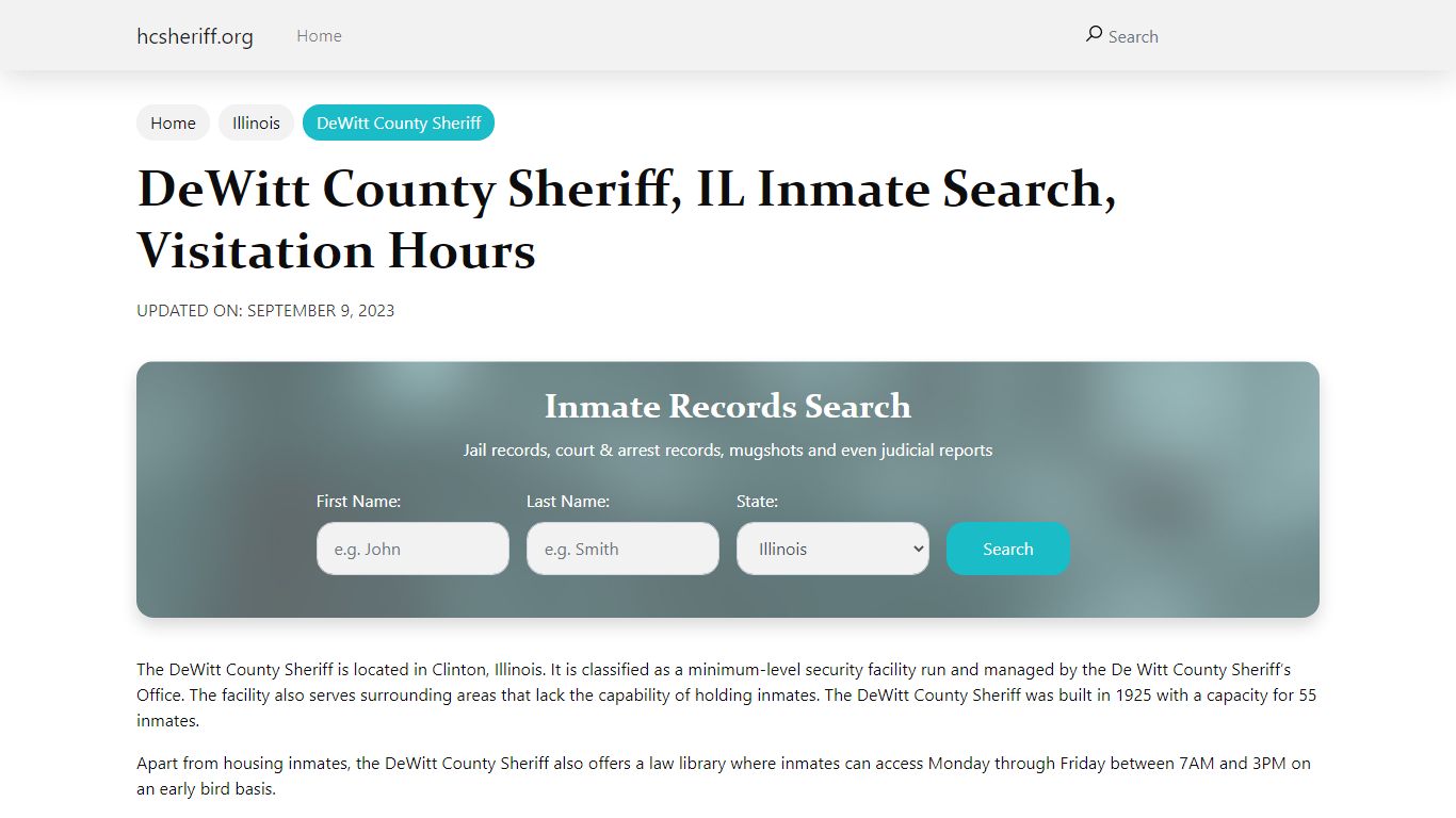 DeWitt County Sheriff, IL Inmate Search, Visitation Hours